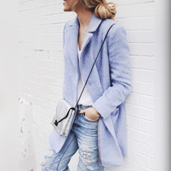 Topshop Jackets & Blazers - TOPSHOP Blue Fluffy Wool Blend Swing Coat